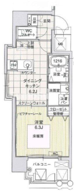 GALLERY谷町(1DK/3階)の間取り写真