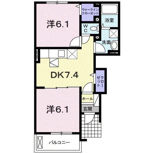レジデンス藤原台(2DK/1階)の間取り写真
