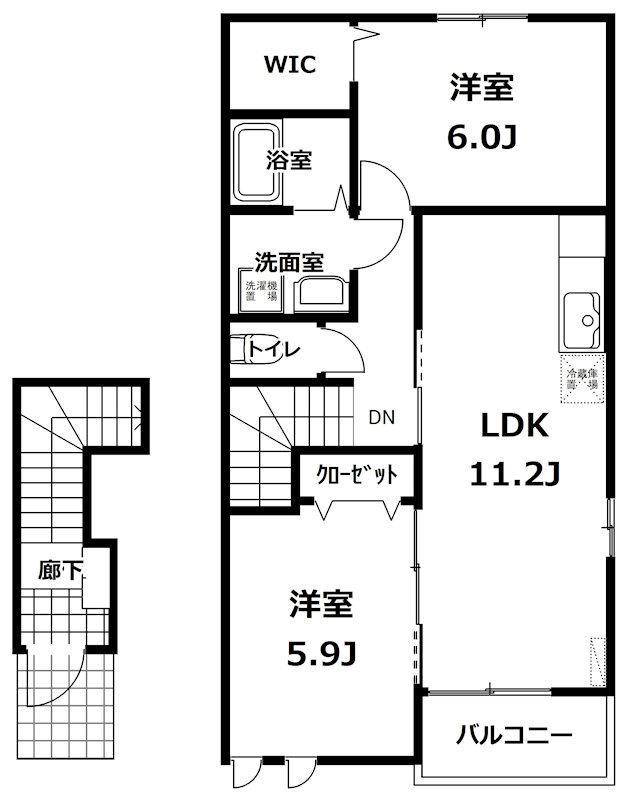 アウローラ II(2LDK/2階)の間取り写真