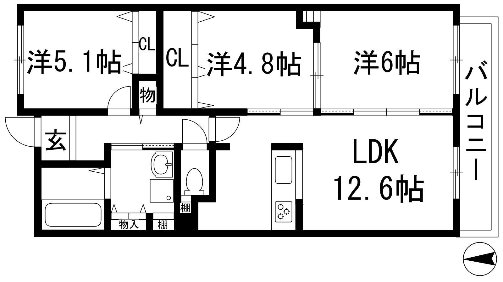 ソレイユ石橋(3LDK/5階)の間取り写真