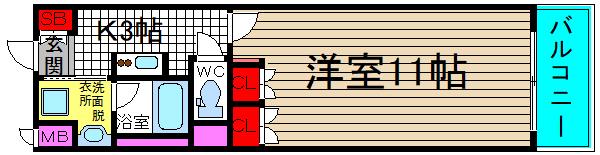 カイセイ本町(1K/11階)の間取り写真