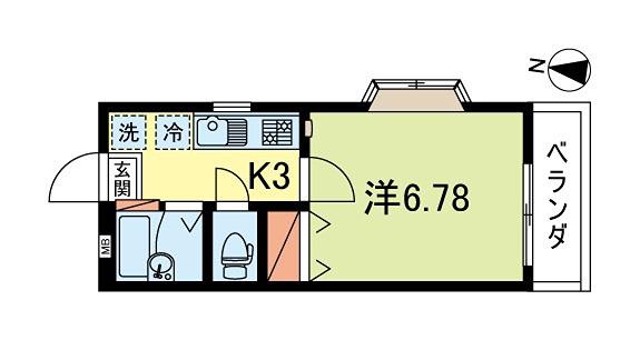 サットンプレイス・藤(1K/2階)の間取り写真