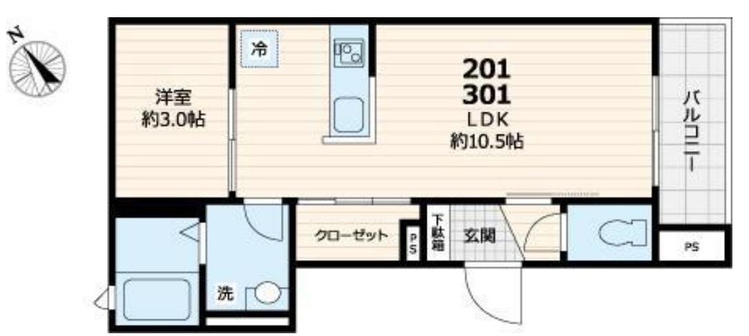 レジデンス西尾久(1LDK/3階)の間取り写真
