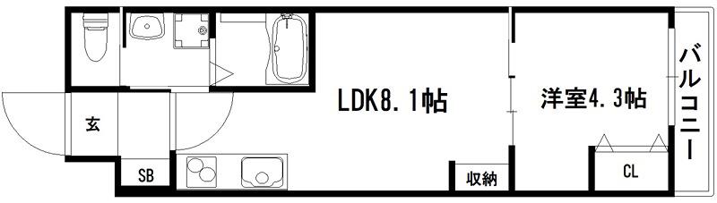 シャイン東山(1DK/5階)の間取り写真