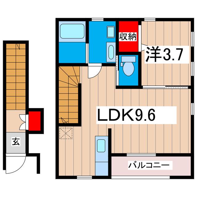 フォンテーヌブロー(1LDK/2階)の間取り写真