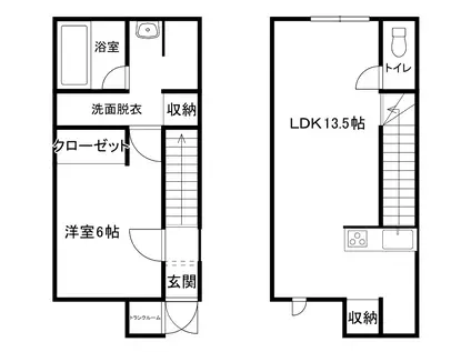 滝川市大町5丁目メゾネット1LDKアパート(1LDK/1階)の間取り写真