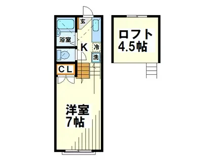 パインハイム(1K/2階)の間取り写真