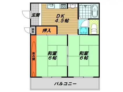 ケントハウス(2DK/2階)の間取り写真