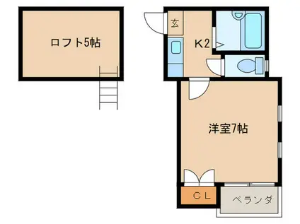 メルローズ南福岡(1K/2階)の間取り写真