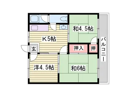 マンション朝霧2号館(3K/3階)の間取り写真