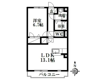 ライクワン蜆塚(1LDK/1階)の間取り写真