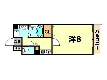 アミーグランコート三宮(1K/9階)の間取り写真