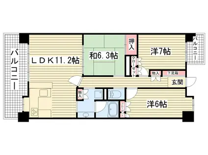 リーガル京都烏丸五条通(2LDK/8階)の間取り写真