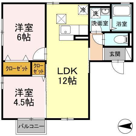 カーサロッソ(2LDK/1階)の間取り写真