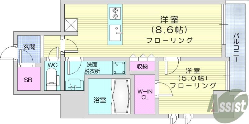 シーズンフラッツ青葉通一番町(1LDK/12階)の間取り写真