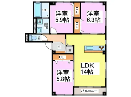 ヴェスタ(3LDK/3階)の間取り写真