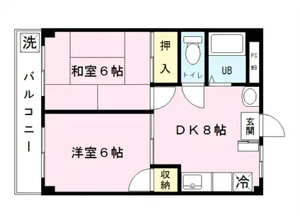 ルーバーイン元町(2DK/3階)の間取り写真