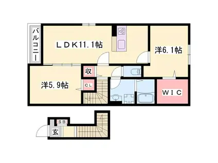 プレッソ姫路東I(2LDK/2階)の間取り写真
