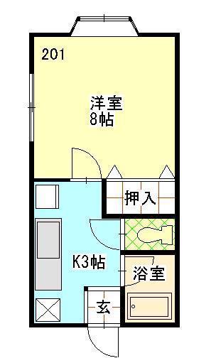 ハイツ陽明II(1K/2階)の間取り写真