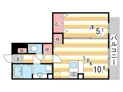 リバープレイス中山手(1LDK/3階)の間取り写真