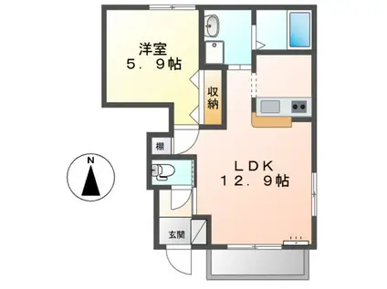 グラスフルールB(1LDK/1階)の間取り写真