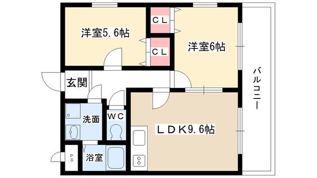 サンアペックス西城(2LDK/5階)の間取り写真