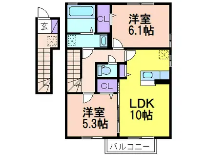 ラ・カンパーニュ B(2LDK/2階)の間取り写真