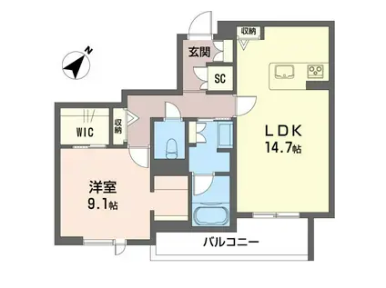 ウィズプラス浦和美園ウエストE棟(1LDK/2階)の間取り写真