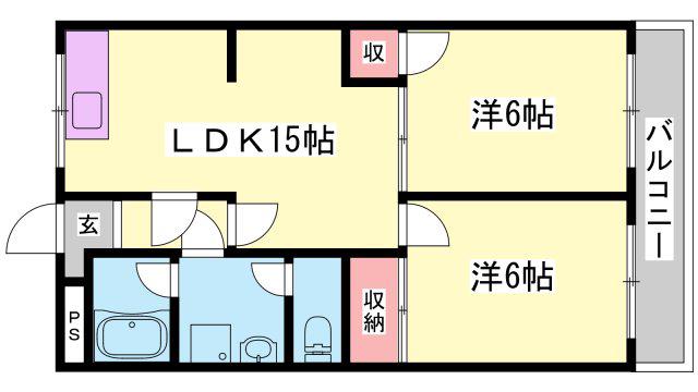 グランコート滝野(2LDK/3階)の間取り写真