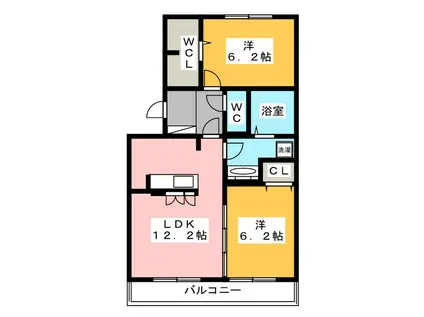 シャルムA(2LDK/2階)の間取り写真