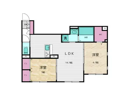 MAISON DU BONHEUR(2LDK/1階)の間取り写真