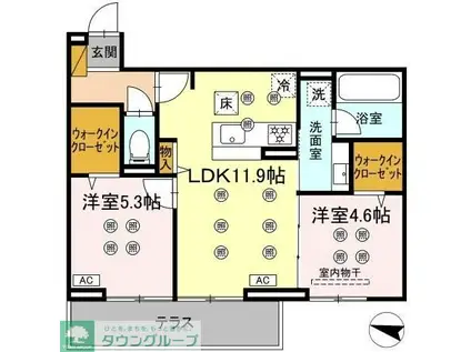 スリーレイヤー柏の葉(2LDK/1階)の間取り写真