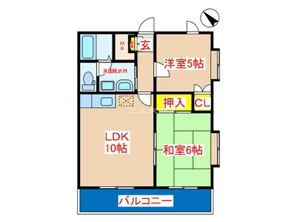 パティオス敷根(2LDK/3階)の間取り写真
