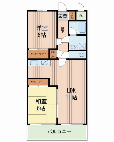 メゾンノール加島(2LDK/5階)の間取り写真