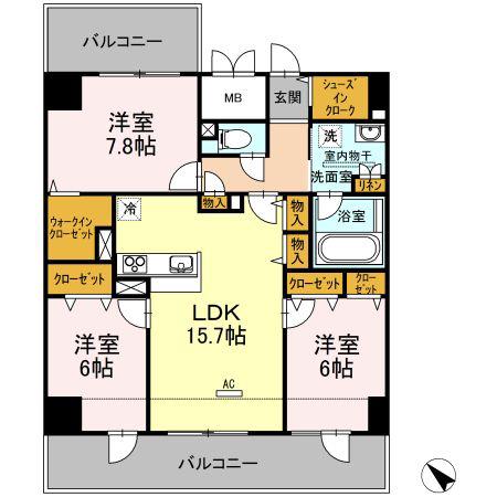 セントラルコートU(3LDK/11階)の間取り写真