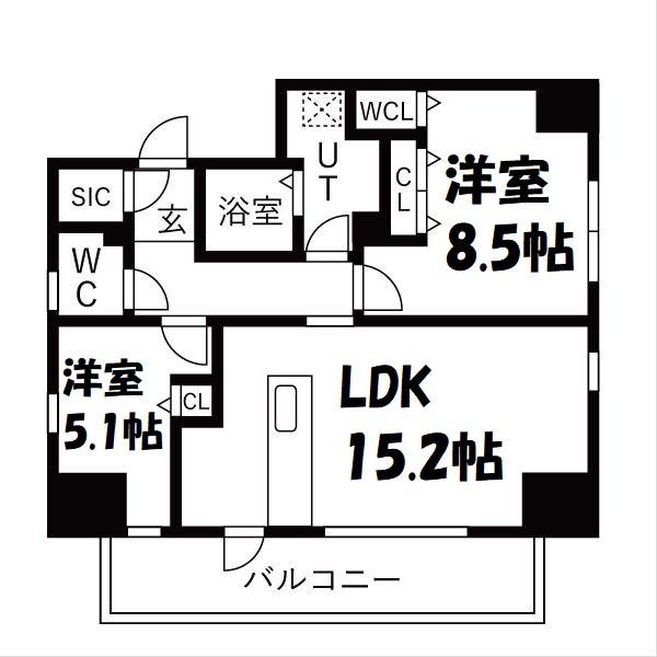 ザ・レジデンスパーク栄(2LDK/15階)の間取り写真