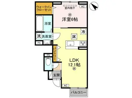 CLARIA萩(1LDK/1階)の間取り写真
