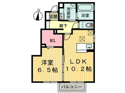 プライムコートC(1LDK/1階)の間取り写真