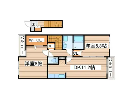 ピースヴィラ袋原南I(2LDK/2階)の間取り写真