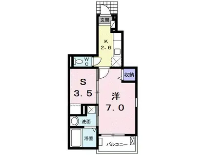 プラビダ(1SK/1階)の間取り写真