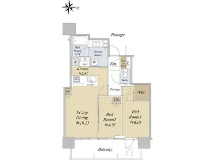 シティタワー国分寺ザ・ツイン イースト(2LDK/26階)の間取り写真