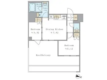 ブリリアイスト両国(2DK/13階)の間取り写真