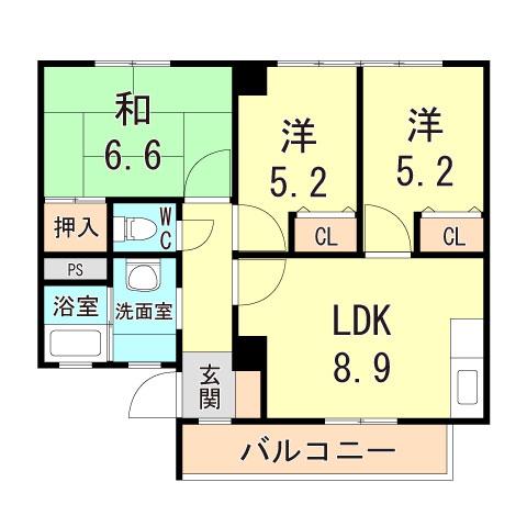 ピアシティ朝霧(3LDK/2階)の間取り写真