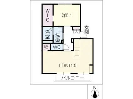 ハイツ末広B(1LDK/1階)の間取り写真