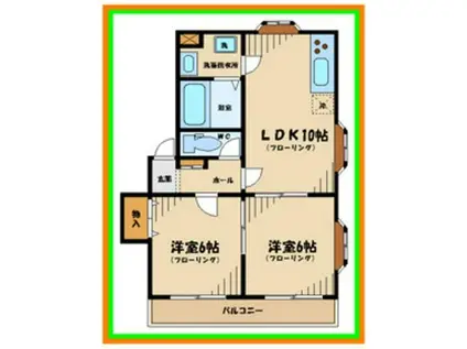 アリビラII(2LDK/4階)の間取り写真