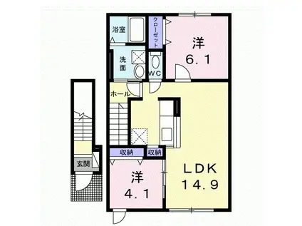 ベルメゾン 中鈴蘭I(2LDK/2階)の間取り写真