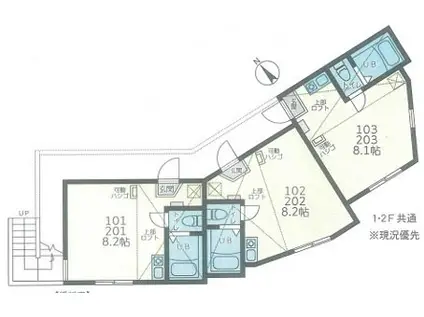 ユナイト汐入ページ・ワン(1K/2階)の間取り写真