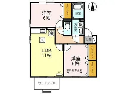 スウィートアップルB(2LDK/1階)の間取り写真