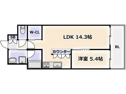 グランカーサ難波元町(1LDK/11階)の間取り写真
