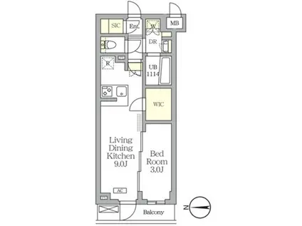 アジールコート都立大学(1LDK/3階)の間取り写真
